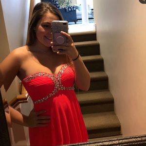 Neon coral long prom dress